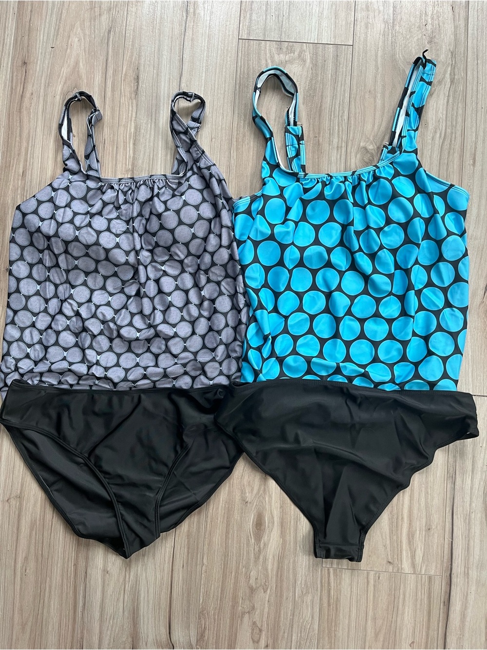 Tankini Swimsuit - Blue and Gray Polka Dot Tankini Set